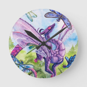 Horloge Ronde Purple Dragon Dragonfly spring artwork