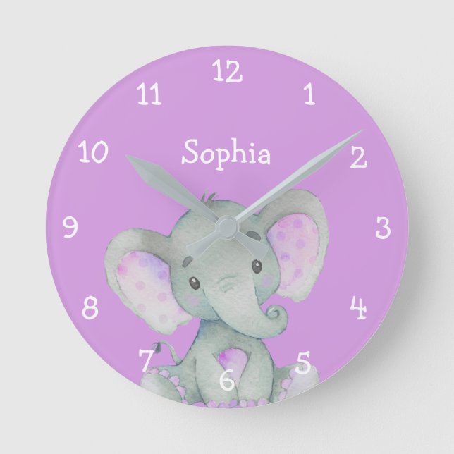 Horloge Ronde Purple Elephant Cute Baby Girl (Recto)