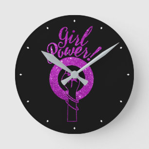 Horloge Ronde Purple Girl Power Round Clock