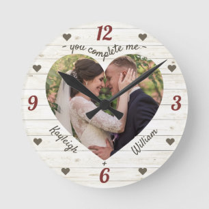 Horloge Ronde Puzzle du coeur Mariage photo Vous me complétez R
