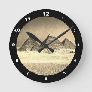 Horloge Ronde Pyramides et désert, vintage Caire / Égypte ancien