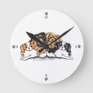 Horloge Ronde Quatre Cavalier King Charles Spaniels