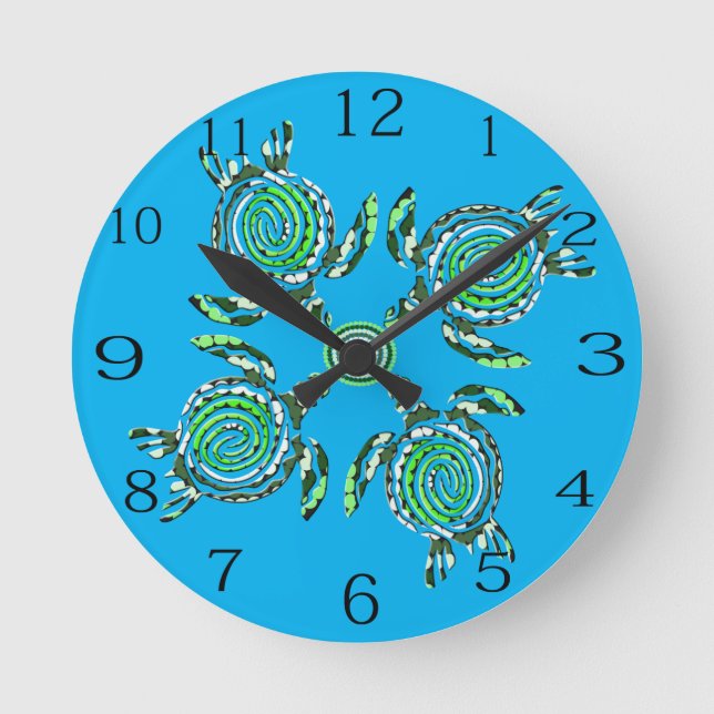 Horloge Ronde Quatre Tortues Vertes Dot Art, (Recto)