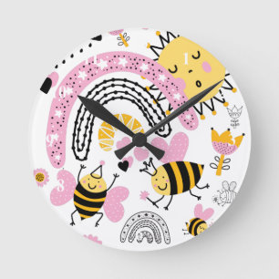 Horloge Ronde Queen BEES Cute BFF, Baby Girl, Girly Toxits Rose