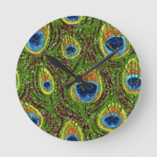 Horloge Ronde RAB Plumes de paon colorées rocheuses Imprimer