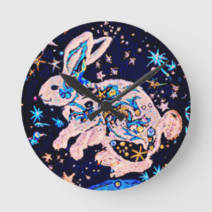 Horloge Ronde Rabbit in the Sky with Stars  Round Pillow