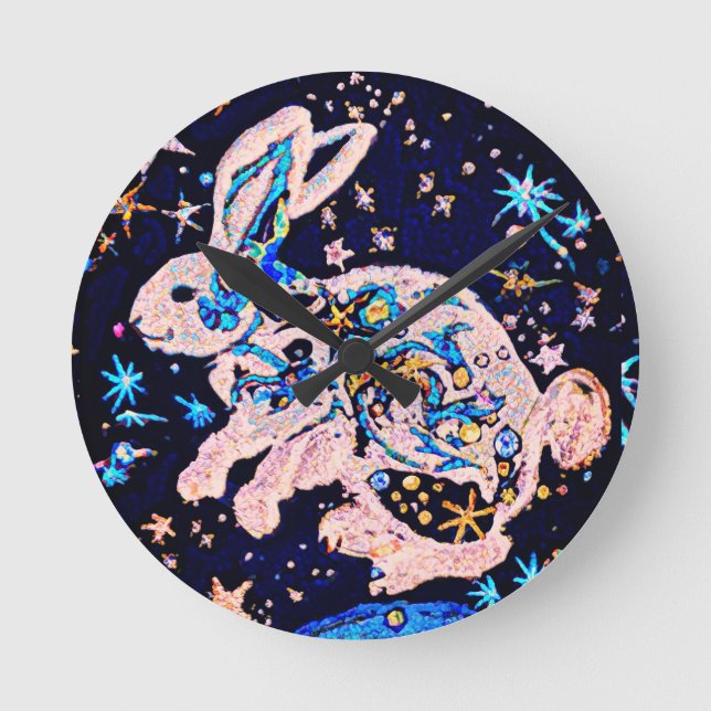 Horloge Ronde Rabbit in the Sky with Stars  Round Pillow (Recto)