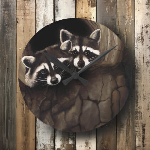 Horloge Ronde Raccoons Brown Cute Tree