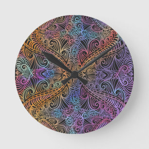 Horloge Ronde Rainbow Kaleidoscope Mandala