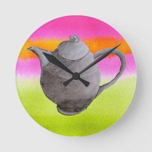 Horloge Ronde Rainbow Teapot arty tea party