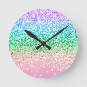 Horloge Ronde Rainbow Unicorn Parties scintillant 1 (Parties sci