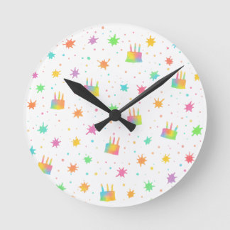 Horloge Ronde Rainbow Watercolor Birthday Cake Colorful Paint