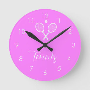 Horloge Ronde Raquettes de tennis et boule rose profond