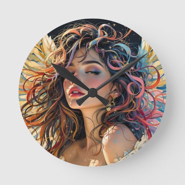 Horloge Ronde Rayon céleste - Portrait Angel ailé arc-en-ciel (Recto)