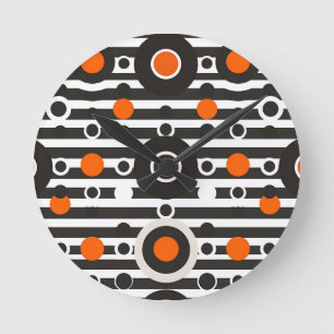 Horloge Ronde Rayure de cercle rétro orange noir