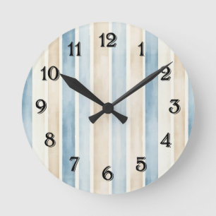 Horloge Ronde Rayures Crème Bleu de Plage  