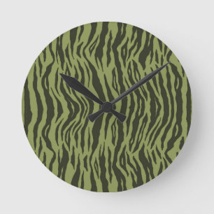 Horloge Ronde Rayures de Tigre Glamour Vert Mousse Imprimé Anima