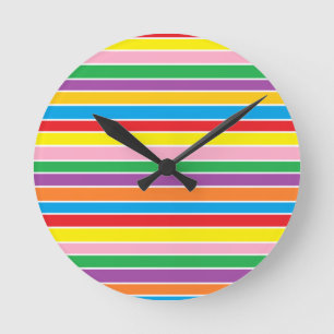 Horloge Ronde Rayures horizontales arc-en-ciel
