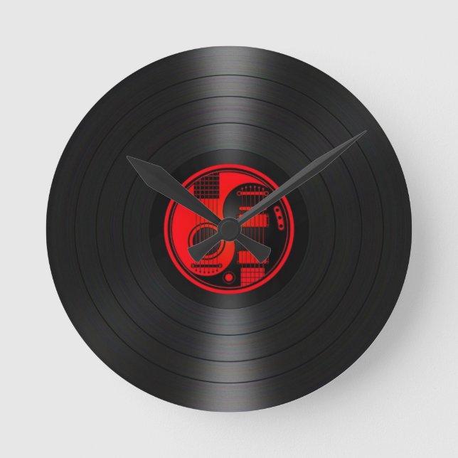 Horloge Ronde Red and Black Yin Yang Guitars Vinyl graphic (Recto)