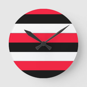 Horloge Ronde Red, black and white stripes