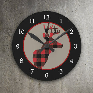 Horloge Ronde Red Black Buffalo Plaid