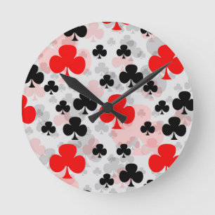 Horloge Ronde Red Black Clover Club Design Motif Abstrait