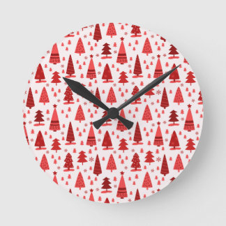 Horloge Ronde Red Christmas Tree Forêt mite Motif