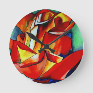 Horloge Ronde Red France Libre rose aquarelle art
