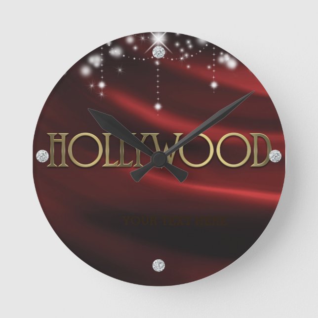 Horloge Ronde Red & Gold Hollywood Glam Personalized Wall Clock (Recto)
