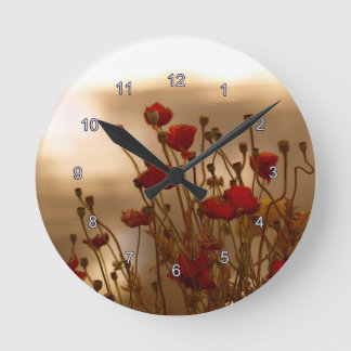 Horloge Ronde Red Poppies & Sunlight Flowers Flora Photo Clock