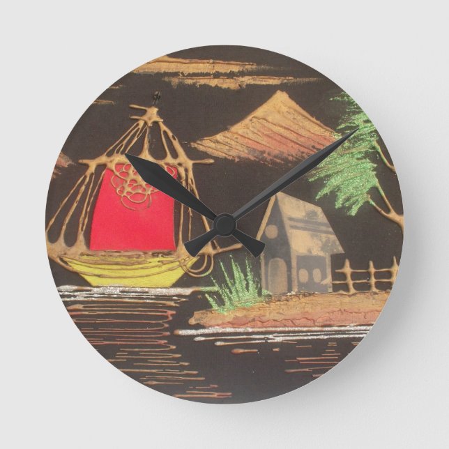 Horloge Ronde Red Sailboat Paysage peinture à l'huile Imprimer (Recto)