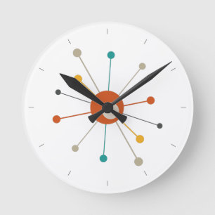 Horloge Ronde Red Turquoise âge atomique Starburst milieu du siè
