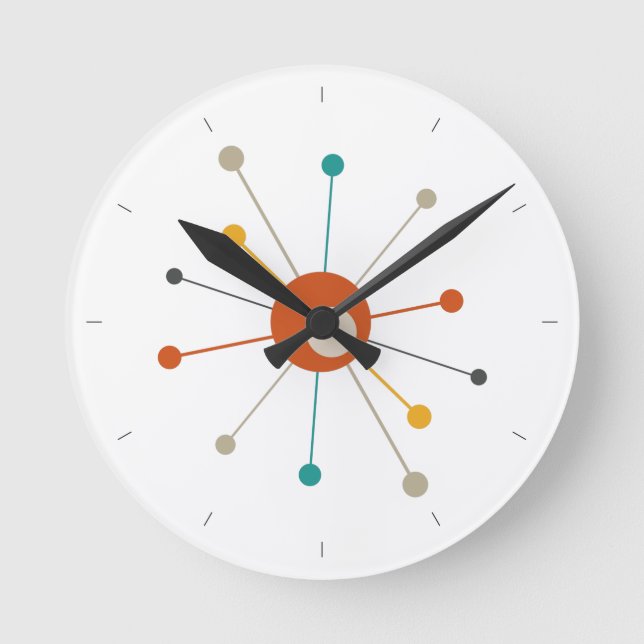 Horloge Ronde Red Turquoise âge atomique Starburst milieu du siè (Recto)