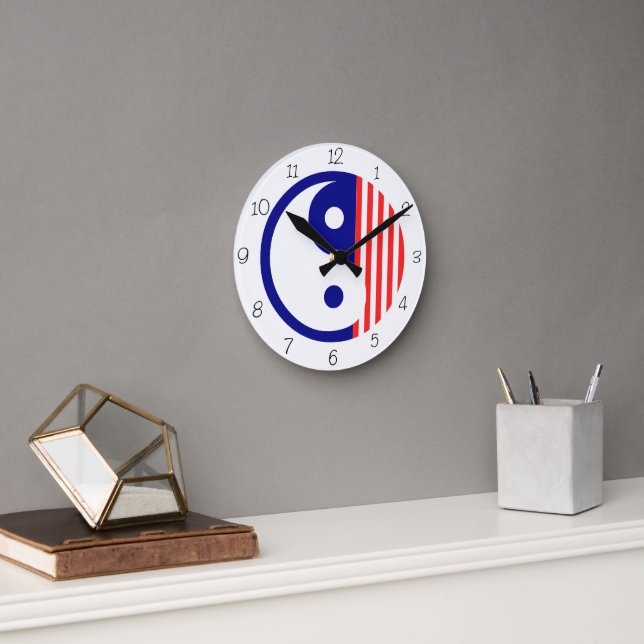 Horloge Ronde Red, White and Blue Yin Yang Round Clock (Bureau)