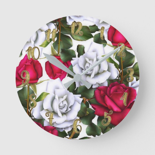 Horloge Ronde Red & White Roses Shabby Chic Rustic Modern Glam (Recto)
