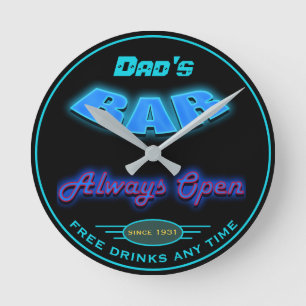 Horloge Ronde Regard au néon de Faux bleu de la barre du papa