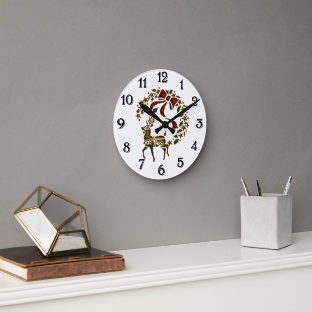 Horloge Ronde Reindeer de Noël et étoiles (Bureau)