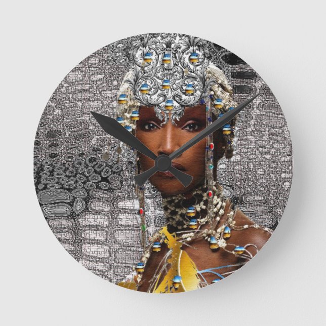 Horloge Ronde Reine tribale africaine (Recto)
