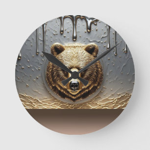 Horloge Ronde Relief d'ours doré avec effet de goutte de métal �