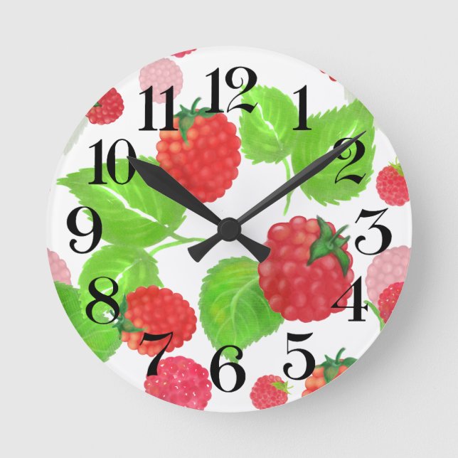 Horloge Ronde reloj de pared frambuesas a la acuarela (Recto)