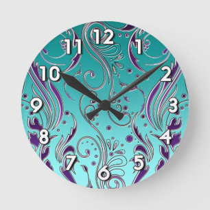 Horloge Ronde Remous pourpre de turquoise