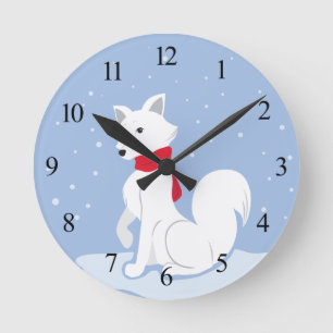 Horloge Ronde Renard arctique (avec nombre)