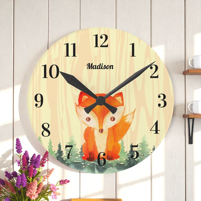 Horloge Ronde Renard des Bois Orange Jaune Forêt (Créateur téléchargé)