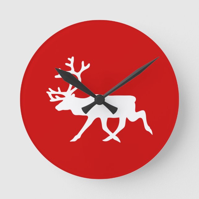 Horloge Ronde Rennes blanches / Silhouette caribou (Recto)