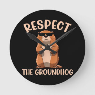 Horloge Ronde Respectez la marmotte - Jour de la marmotte Woodch