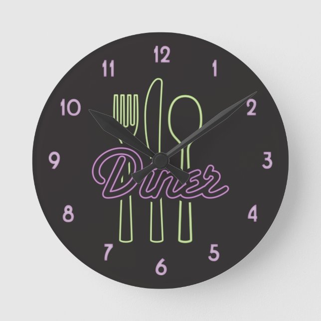 Horloge Ronde Restaurant néon des années 50 Vert, couverts argen (Recto)