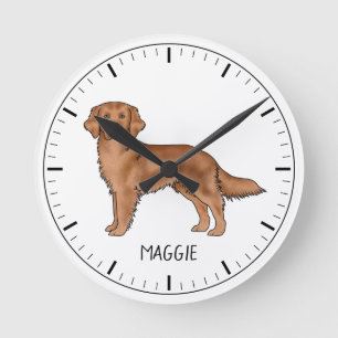 Horloge Ronde Retriever doré rouge Chien mignon avec nom personn