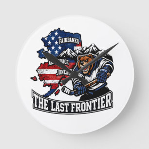 Horloge Ronde Retro Alaska The Last Frontier Carte de hockey sur