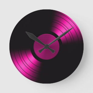 Horloge Ronde Rétro album de disque vinyle dans le rose