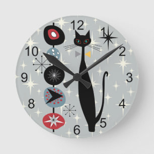 Horloge Ronde Retro Atomique Moyen Siècle Moderne MCM Cool Chat 